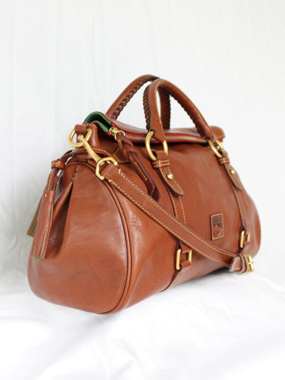 Dooney & Bourke Natural tan leather Florentine satchel tassel purse crossbody L - Picture 6 of 11